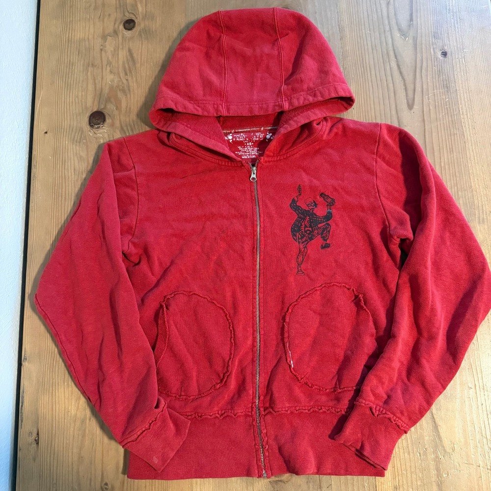 Rack Em Skeleton Zip Up Hoodie Red XS Sweatshirt Hoodie Y2K Skate Surf Grunge